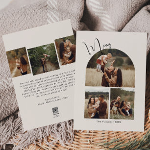 Moderne Boho Arch Beige Merry Six Foto Feestdagenkaart