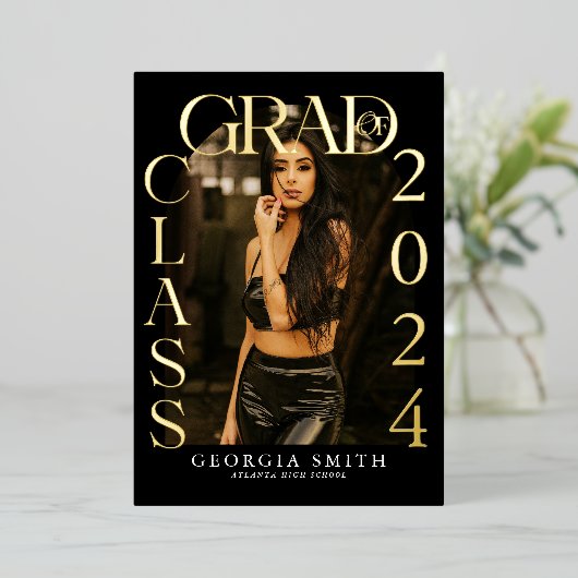 Moderne Boho Arch Foto Afstuderen Aankondiging (Staand Voorkant)