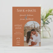 Moderne Boho Arch-foto | Burnt Orange Save The Date (Staand voorkant)