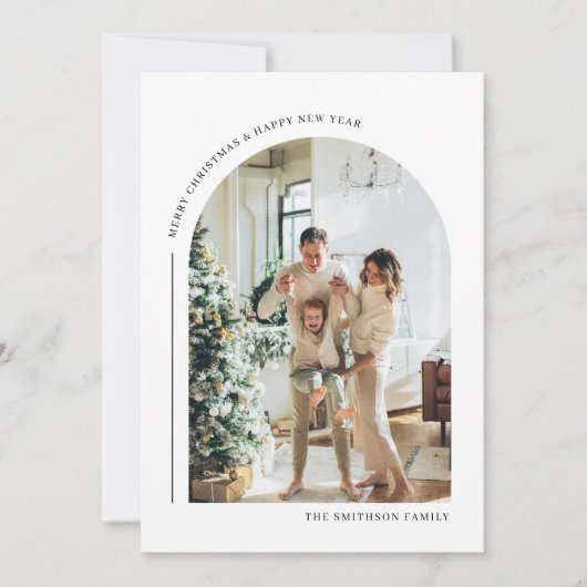 Moderne Boho Arch Foto Kerstmis Feestdagenkaart (Voorkant)