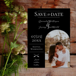 Moderne Boho Arch-foto Zwart Sla de datum op Save The Date