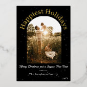 Moderne Boho Arch-foto | Zwarte Folie vakantie Kaa Folie Feestdagenkaart (Voorkant)