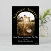 Moderne Boho Arch-foto | Zwarte Folie vakantie Kaa Folie Feestdagenkaart (Staand Voorkant)