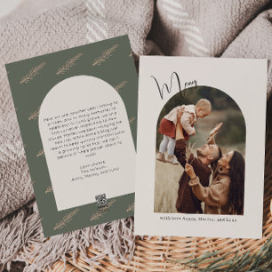 Moderne Boho Arch Groen Merry One Foto Feestdagenkaart