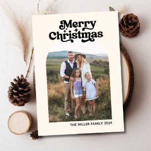 Moderne Boho Arch One Family Foto Vrolijk Kerstfee Feestdagenkaart