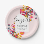 Moderne Boho Arch Roze Bloemen Afstudeerfeest Papieren Bordje (Voorkant)