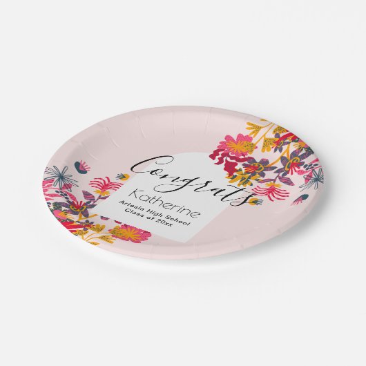 Moderne Boho Arch Roze Bloemen Afstudeerfeest Papieren Bordje (Gekanteld)