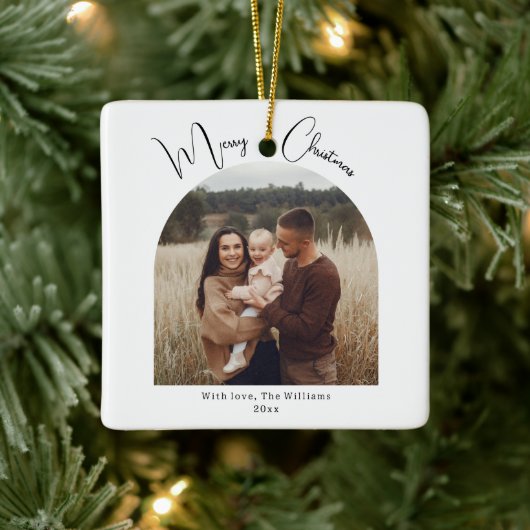 Moderne Boho Arch Vrolijk Kerstfeest Keramisch Ornament (Boom)