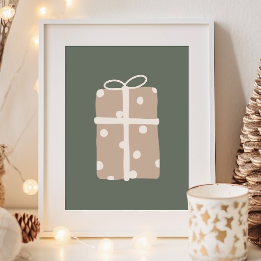 Moderne Boho Beige & Green Christmas Present Print