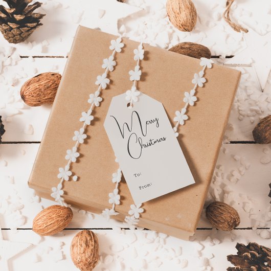 Moderne Boho Beige Vrolijk Kerstfeest Naar en Van Cadeaulabel