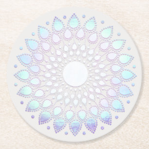 Moderne Boho Blauwe Bloemen Lotus Mandala Ronde Kartonnen Onderzetter