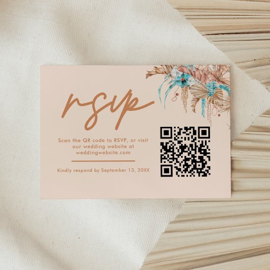 Moderne Boho Bloem QR Code Huwelijksreactie RSVP Kaartje