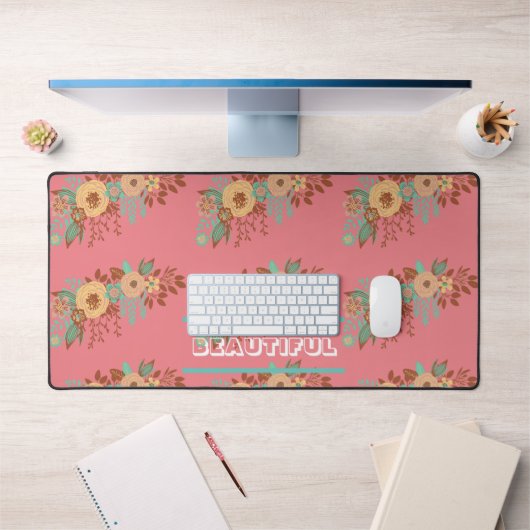 Moderne Boho Bloem Roze Bureaumat (Kantoor 1)