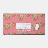 Moderne Boho Bloem Roze Bureaumat (Keyboard & Muis)