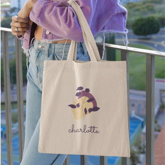 Moderne Boho Bloem & Script Naam Tote Bag