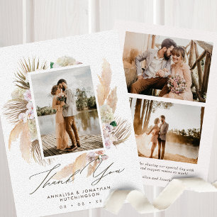 Moderne Boho Bloemen 3 foto's Huwelijk Bedankkaart