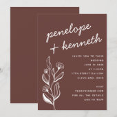 Moderne Boho Bloemen Aardige Herfst Bruine bruilof Kaart (Voorkant / Achterkant)