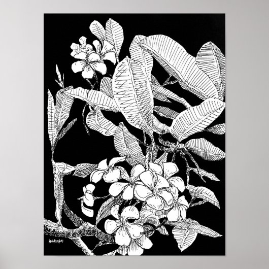 Moderne Boho Bloemen Inkt Schets Wall Art Print (Voorkant)