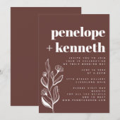 Moderne Boho Bloemen Minimalistische Bruine Huweli Kaart (Voorkant / Achterkant)