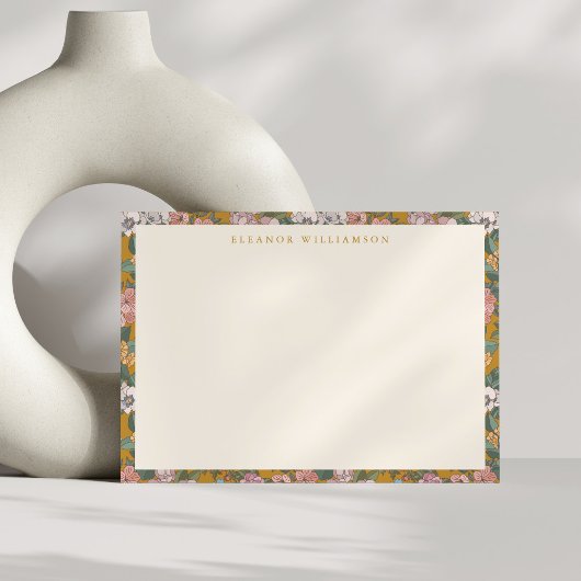 Moderne Boho Bloemen Mosterd Geel Gepersonaliseerd Notitiekaartje