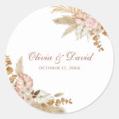 Moderne Boho Bloemen Pampas Grass Bruiloft Ronde Sticker (Voorkant)