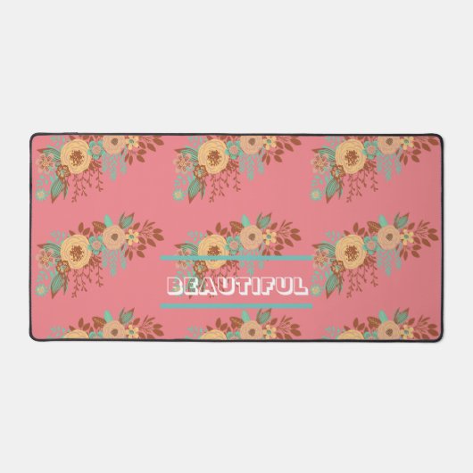 Moderne Boho Bloemenroze Bureaumat (Voorkant)