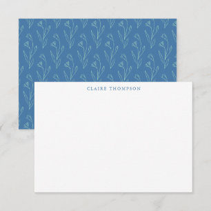 Moderne Boho Bloemkunst Blauwe Gepersonaliseerde N Notitiekaartje