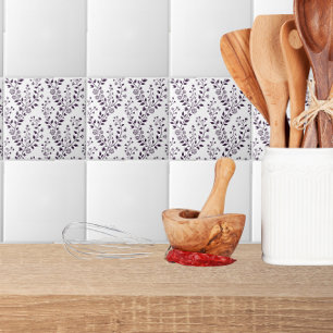 Moderne Boho Bloempatroon Pr Plum Wit Tegeltje