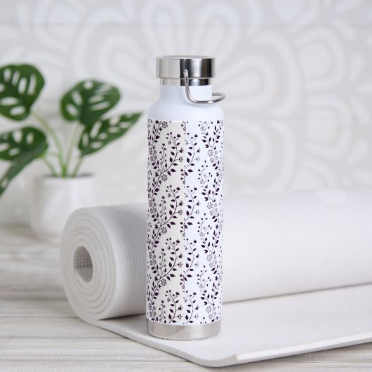 Moderne Boho Bloempatroon Pr Plum Wit Waterfles (Yoga)