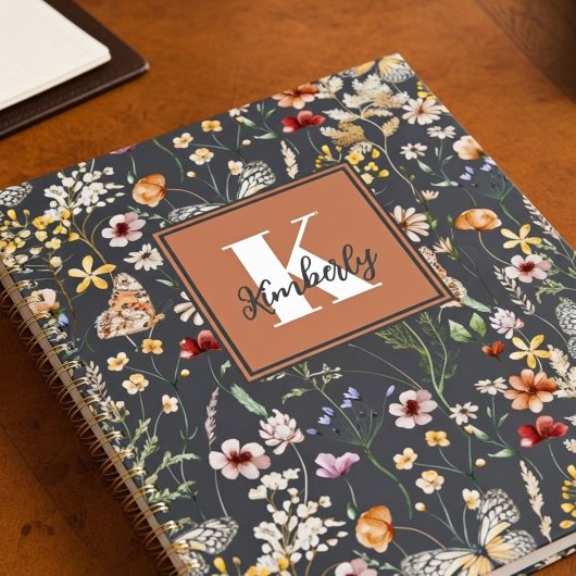 Moderne Boho Bloemrijke Monogram Naam Planner