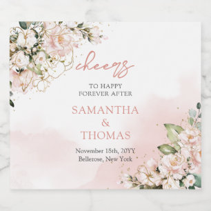 Moderne Boho blush roze bloemengoud schittert Likeurfles Etiket