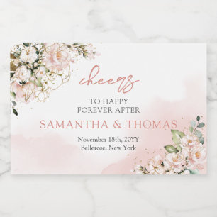 Moderne Boho blush roze bloemengoud schittert Likeurfles Etiket