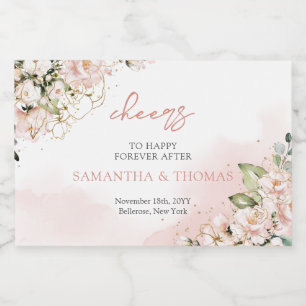 Moderne Boho blush roze bloemengoud schittert Sparkling Wijnetiket
