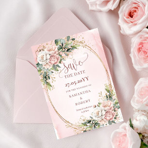 Moderne Boho Blush Roze Groene Opslagdatum Save The Date