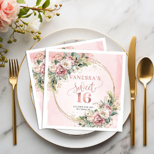Moderne Boho Blush Roze Groene Sweet 16 Servetten