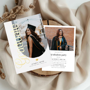 Moderne Boho Boog 2 Foto's Afstuderen Folie Uitnodiging