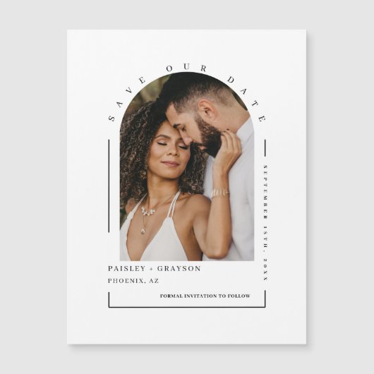 Moderne Boho Boog Foto Bewaar Onze Datum Magnetisc (Voorkant)