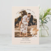 Moderne Boho boog foto minimalistische bruiloft Save The Date (Staand voorkant)