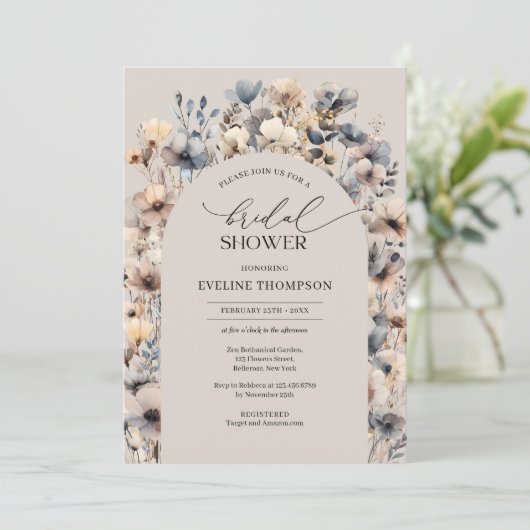 Moderne boho boog herfst neutrale wilde bloemen kaart (Staand voorkant)