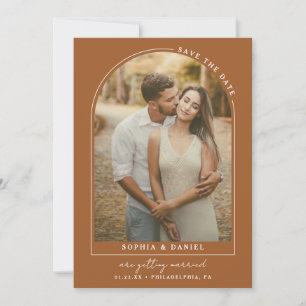 Moderne Boho Boog Save The Date met foto