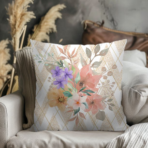 Moderne Boho Botanical met Glitter Chevron White Kussen