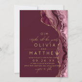 Moderne Boho Bourgondië bruiloft foto uitnodiging (Voorkant)