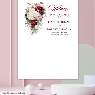 Moderne Boho Bourgondië Witte Rose Huwelijksachter Wandkleed