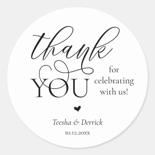 Moderne Boho Bruiloft Cute Hart Bedankt Cadeaus Ronde Sticker (Voorkant)