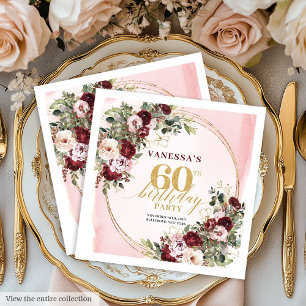 Moderne Boho Burgundy Gouden Bloem 60ste servetten