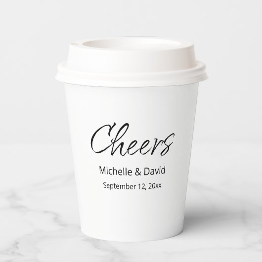 Moderne Boho Casual Script bruiloft receptie Papieren Bekers (Achterkant)