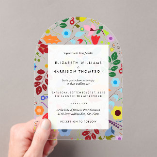 Moderne Boho Chic Bloemige Bruiloft Acryl Uitnodigingen