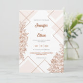 Moderne Boho Chique Pioen Botanische Bloem Bruilof Kaart (Staand voorkant)