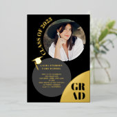 Moderne boho cirkel zwarte foto's 5 afstuderen folie uitnodiging (Staand Voorkant)