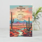 Moderne Boho Desert Mountain bruiloft Kaart (Staand voorkant)